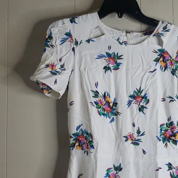 Topshop Ivory Floral Print Short Sleeve Dress 6 - Picture 5 of 6